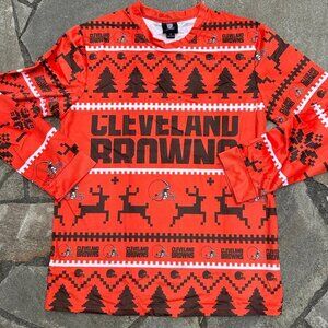Cleveland Brown Ugly Christmas Sweater Shirt Medium Orange Football Holiday